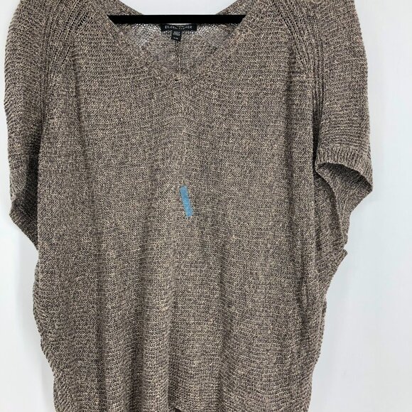 Eileen Fisher Brown Linen Knit Short Dolman Sleeve Top Sweater Relaxed  fit L - Picture 6 of 13